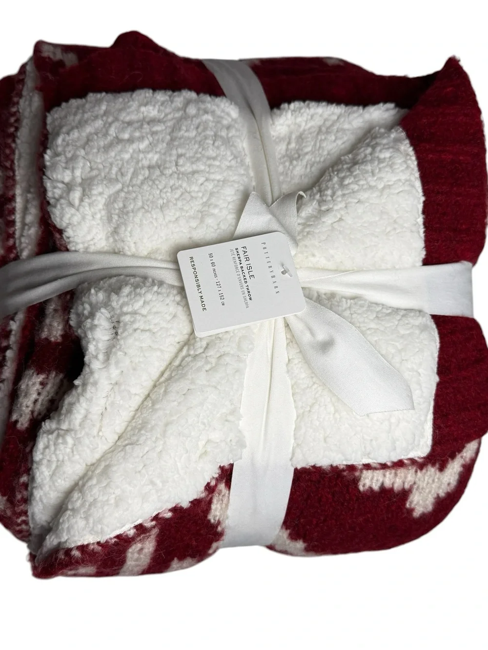 Pottery Barn Modern Fair Isle Throw Blanket Red 50X60” NWT CottageCore Farmhouse